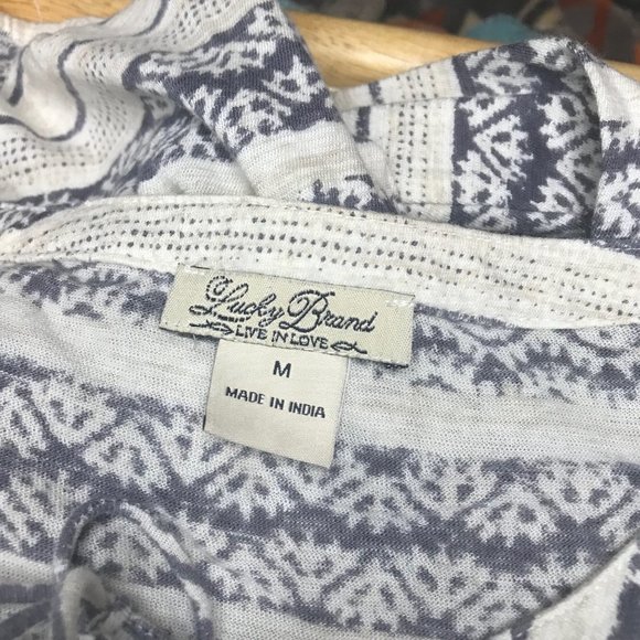 Lucky Brand Women's Medium Grey Beige Long Sleeve Boho Fall Cute Blouse - Picture 7 of 9